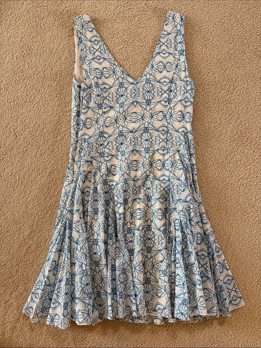Anthropologie HD in Paris Cream Dress with Blue Accents sz 8